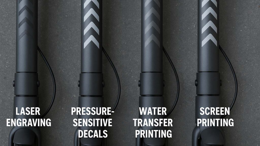 Electric Scooter Surface Design Comparing Laser Engraving, Pressure-Sensitive Decals, Water Transfer Printing & Screen Printing New